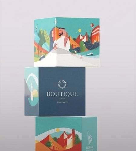 Stack of illustrated branded display cubes